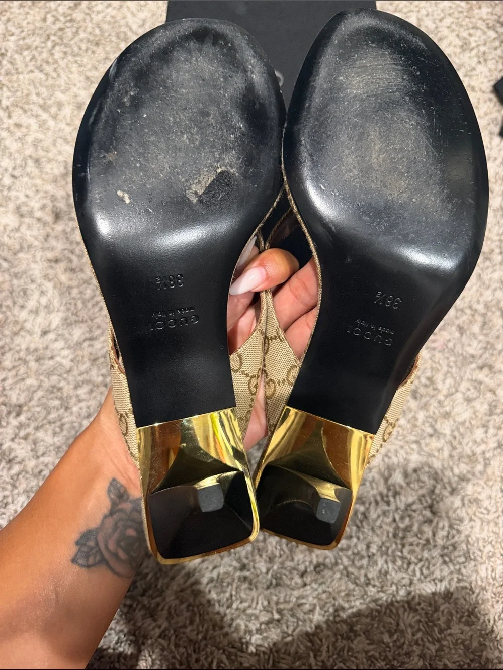 Gucci Beige Brown GG Canvas Thong Sandals